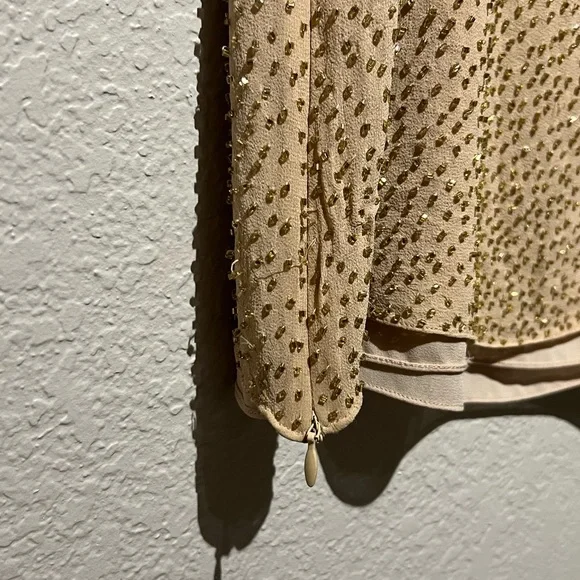 Dana Buchman petites beaded size 10 camel color silk tank - Picture 3 of 7